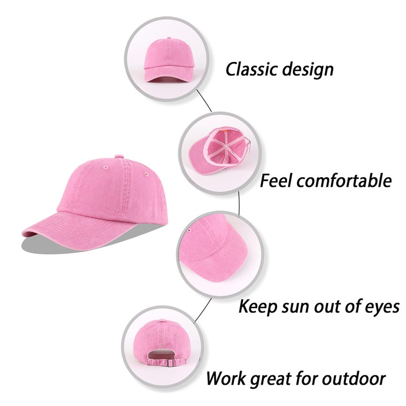 LANGZHEN Unisex Baseball Cap 100% Cotton Fits Men Women Washed Denim Adjustable Dad Hat(Pink, Large) - Image 3